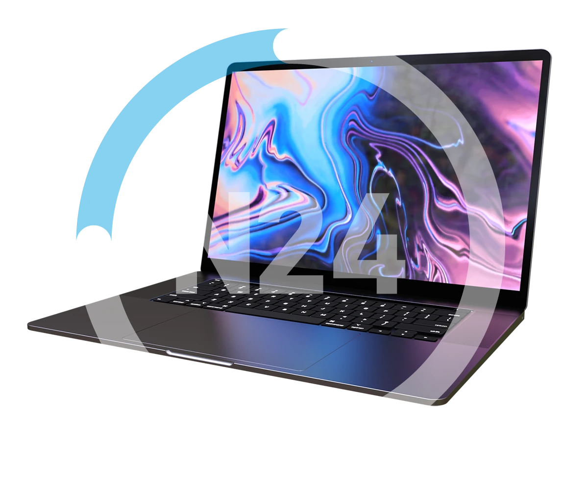Notebook com a marca N24, da Notebook 24 Horas